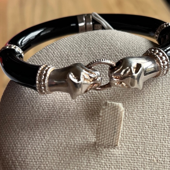 Arte d'Argento vintage sterling silver and enamel panther head hinged bracelet - Picture 12 of 15